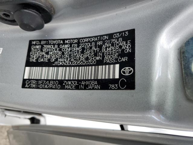 JTDKN3DU2D5620320 - 2013 TOYOTA PRIUS SILVER photo 12