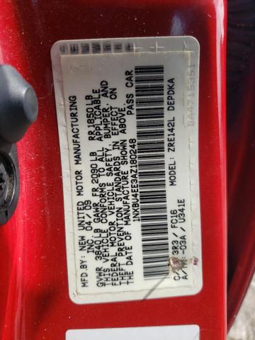 1NXBU4EE3AZ180248 - 2010 TOYOTA COROLLA BASE RED photo 12