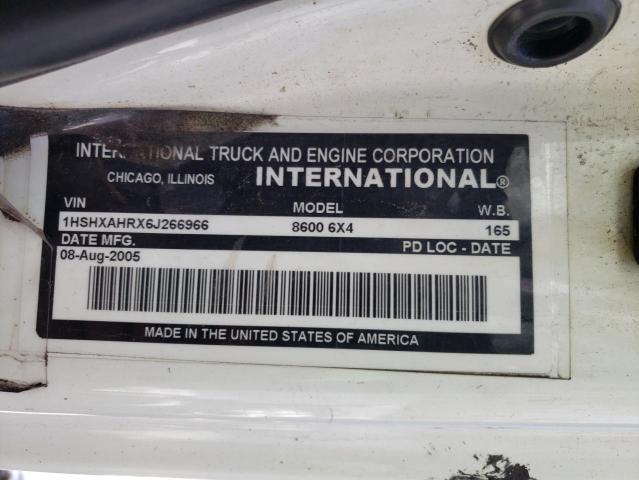 1HSHXAHRX6J266966 - 2006 INTERNATIONAL 8000 8600 WHITE photo 10