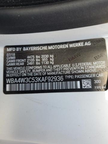 WBA4W3C53KAF92936 - 2019 BMW 430I WHITE photo 12
