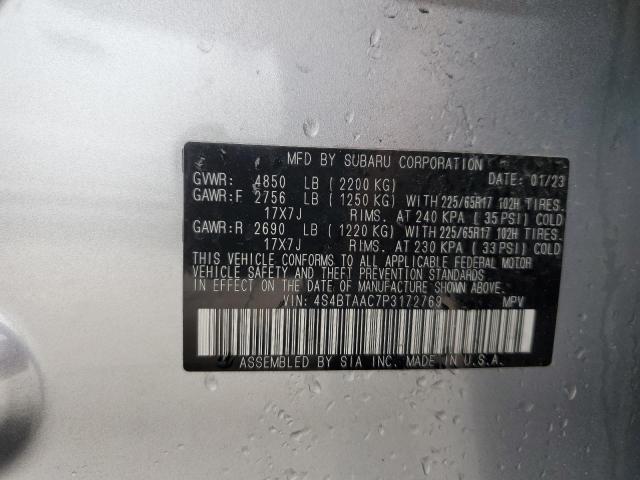 4S4BTAAC7P3172769 - 2023 SUBARU OUTBACK SILVER photo 12