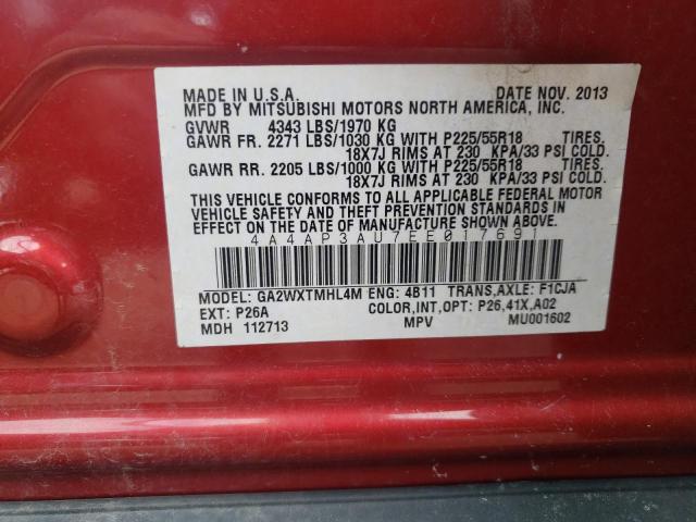 4A4AP3AU7EE017691 - 2014 MITSUBISHI OUTLANDER ES RED photo 13