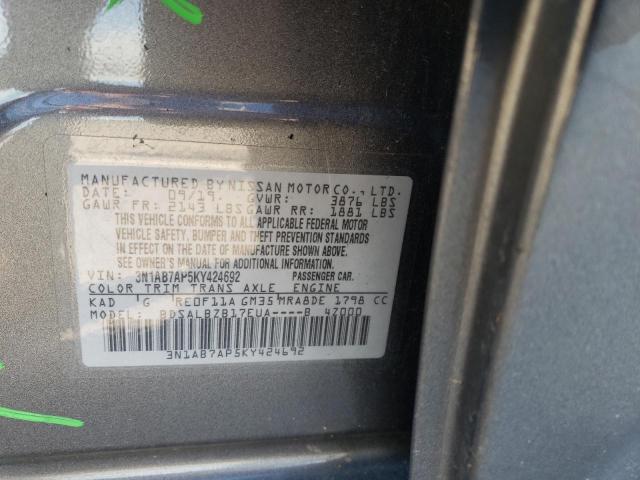 3N1AB7AP5KY424692 - 2019 NISSAN SENTRA S GRAY photo 13