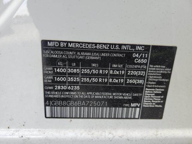 4JGBB8GB6BA725071 - 2011 MERCEDES-BENZ ML 350 4MATIC WHITE photo 14