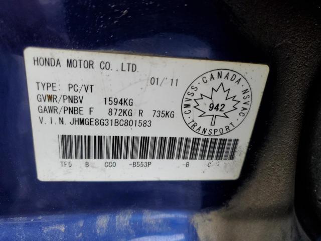 JHMGE8G31BC801583 - 2011 HONDA FIT BLUE photo 12