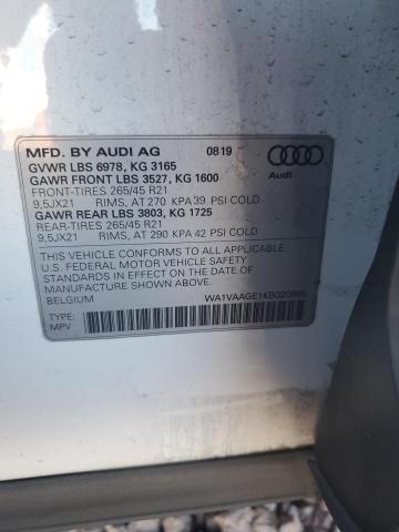 WA1VAAGE1KB020995 - 2019 AUDI E-TRON PRESTIGE WHITE photo 12