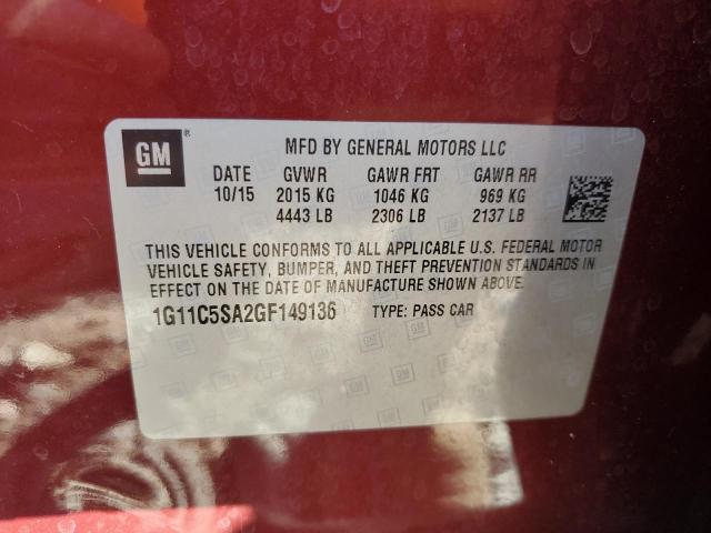 1G11C5SA2GF149136 - 2016 CHEVROLET MALIBU LIM LT BURGUNDY photo 12