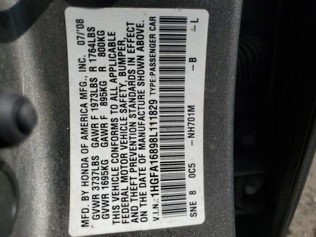 1HGFA16898L111829 - 2008 HONDA CIVIC EX GRAY photo 13