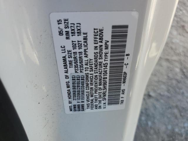 5FNRL5H96FB104145 - 2015 HONDA ODYSSEY TOURING WHITE photo 13