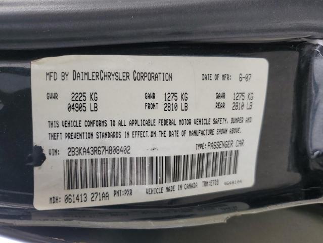 2B3KA43R67H808402 - 2007 DODGE CHARGER SE BLACK photo 12