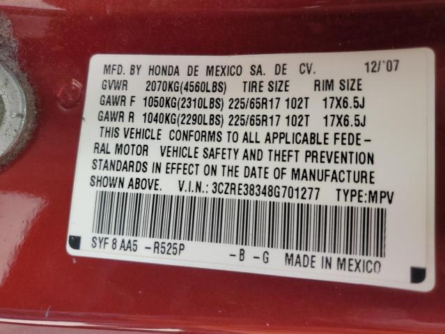 3CZRE38348G701277 - 2008 HONDA CR-V LX BURGUNDY photo 13