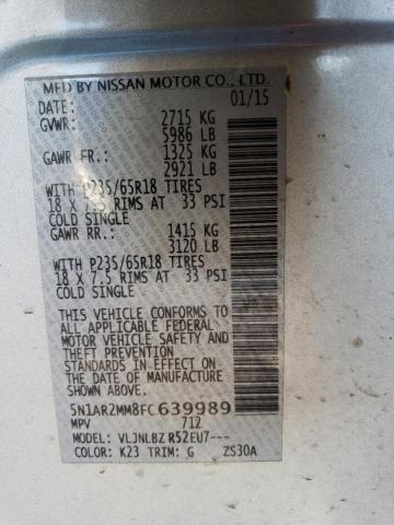 5N1AR2MM8FC639989 - 2015 NISSAN PATHFINDER S 银色 照片 12