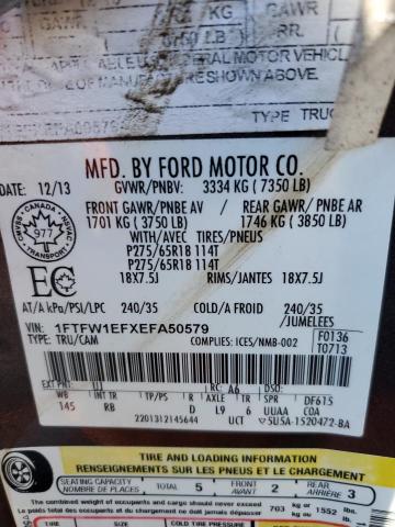 1FTFW1EFXEFA50579 - 2014 FORD F150 SUPERCREW GRAY photo 12