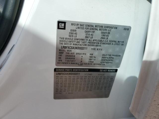 LRBFXCSA3KD002011 - 2019 BUICK ENVISION ESSENCE თეთრი ფოტო 13