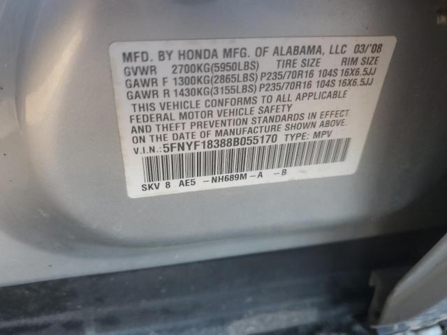 5FNYF18388B055170 - 2008 HONDA PILOT SE SILVER photo 13