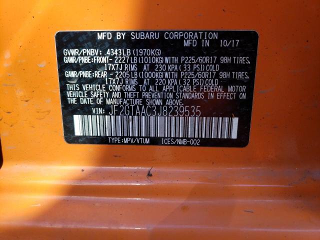 JF2GTAAC3J8239535 - 2018 SUBARU CROSSTREK ORANGE photo 13