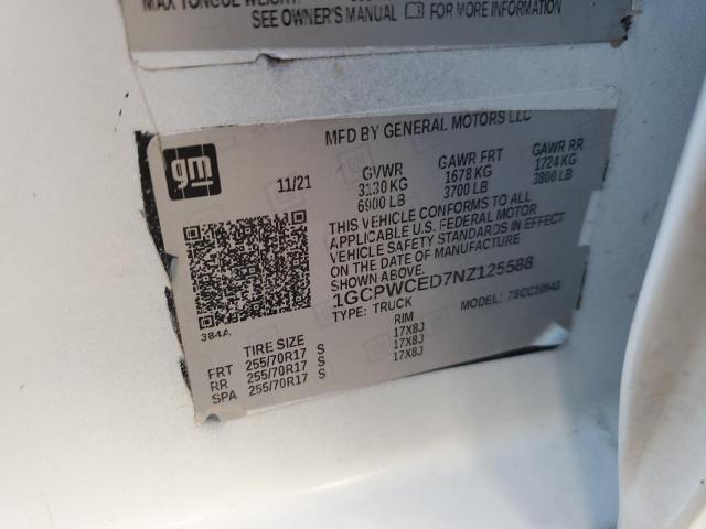 1GCPWCED7NZ125588 - 2022 CHEVROLET SILVERADO C1500 LT WHITE photo 12