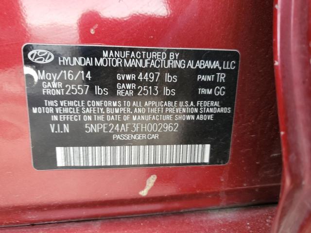 5NPE24AF3FH002962 - 2015 HYUNDAI SONATA SE RED photo 12