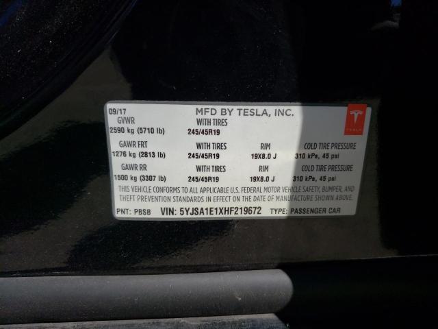 5YJSA1E1XHF219672 - 2017 TESLA MODEL S Սև լուսանկար 13