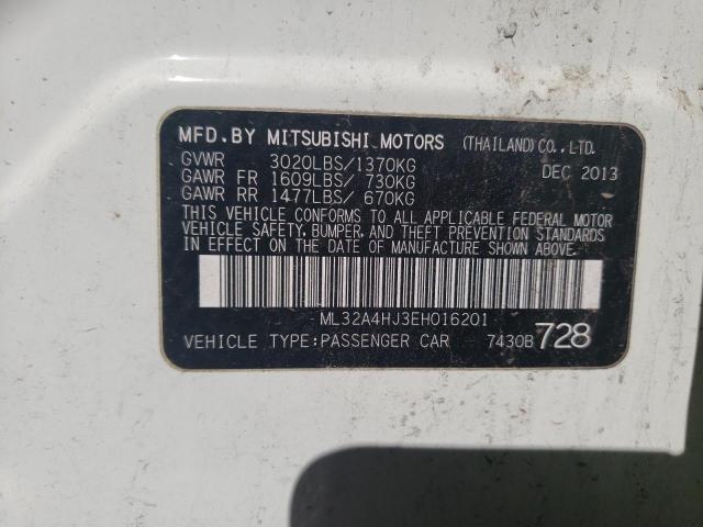 ML32A4HJ3EH016201 - 2014 MITSUBISHI MIRAGE ES WHITE photo 12