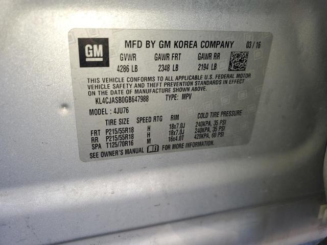 KL4CJASB0GB647988 - 2016 BUICK ENCORE SILVER photo 13