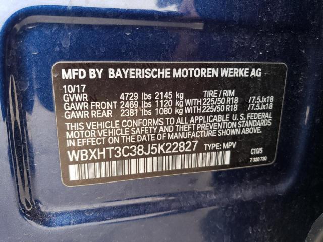 WBXHT3C38J5K22827 - 2018 BMW X1 XDRIVE28I BLUE photo 12