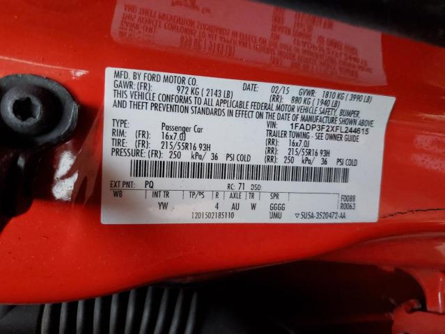 1FADP3F2XFL244615 - 2015 FORD FOCUS SE RED photo 13