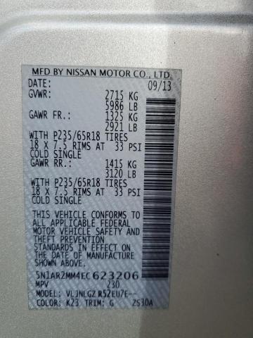 5N1AR2MM4EC623206 - 2014 NISSAN PATHFINDER S 银色 照片 14