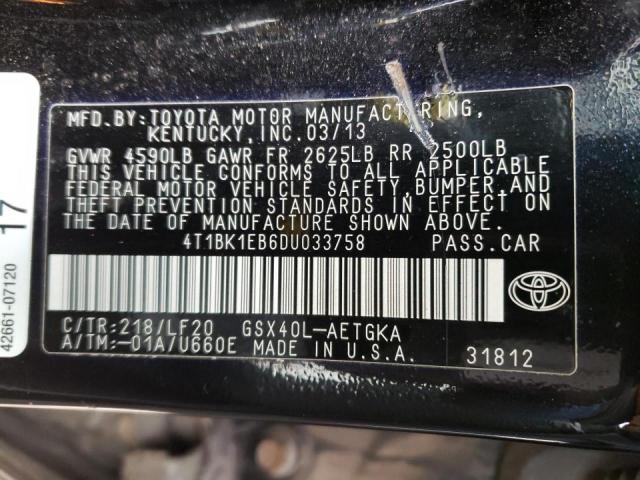 4T1BK1EB6DU033758 - 2013 TOYOTA AVALON BASE 灰色 照片 12