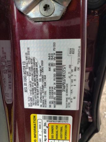 3FA6P0LU7DR127571 - 2013 FORD FUSION SE HYBRID BURGUNDY photo 12