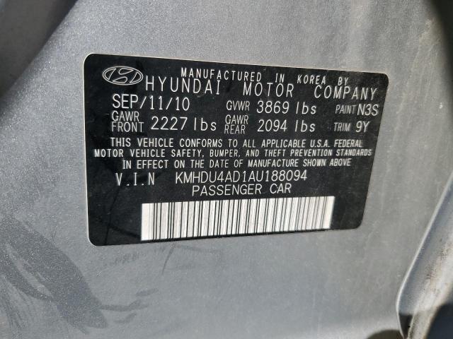 KMHDU4AD1AU188094 - 2010 HYUNDAI ELANTRA BLUE SILVER photo 12