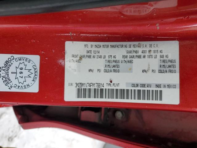 3MZBM1V74FM178814 - 2015 MAZDA 3 TOURING RED photo 12