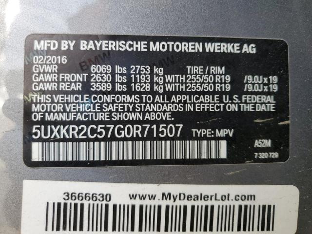 5UXKR2C57G0R71507 - 2016 BMW X5 SDRIVE35I GRAY photo 13