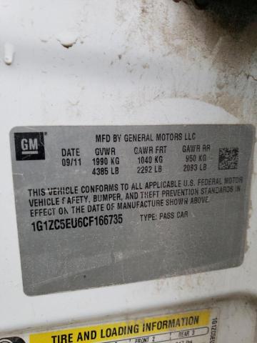 1G1ZC5EU6CF166735 - 2012 CHEVROLET MALIBU 1LT WHITE photo 12