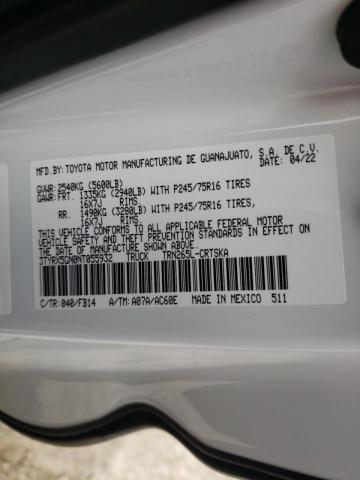 3TYRX5GN0NT055932 - 2022 TOYOTA TACOMA ACCESS CAB თეთრი ფოტო 12