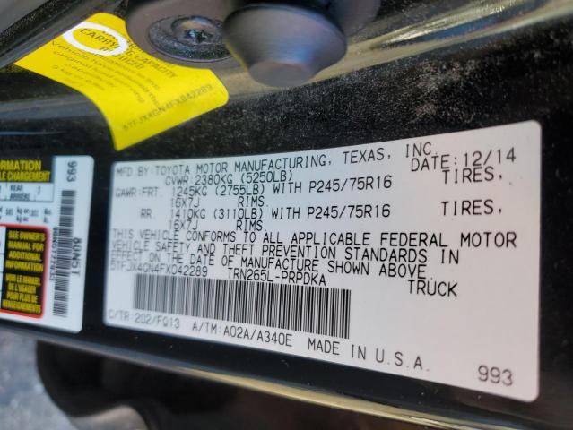 5TFJX4GN4FX042289 - 2015 TOYOTA TACOMA DOUBLE CAB PRERUNNER BLACK photo 12