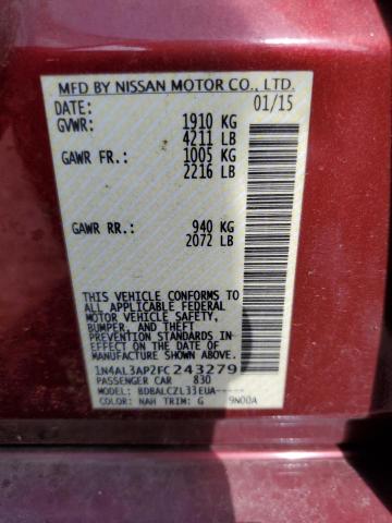 1N4AL3AP2FC243279 - 2015 NISSAN ALTIMA 2.5 RED photo 12