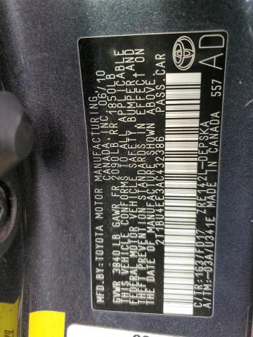 2T1BU4EE3AC432386 - 2010 TOYOTA COROLLA BASE CHARCOAL photo 13