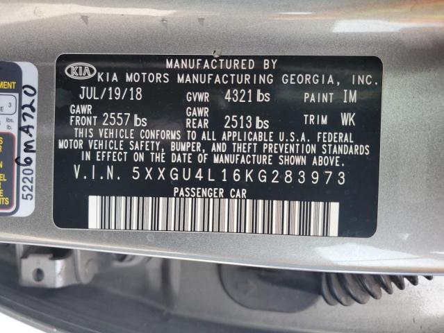 5XXGU4L16KG283973 - 2019 KIA OPTIMA EX GRAY photo 12