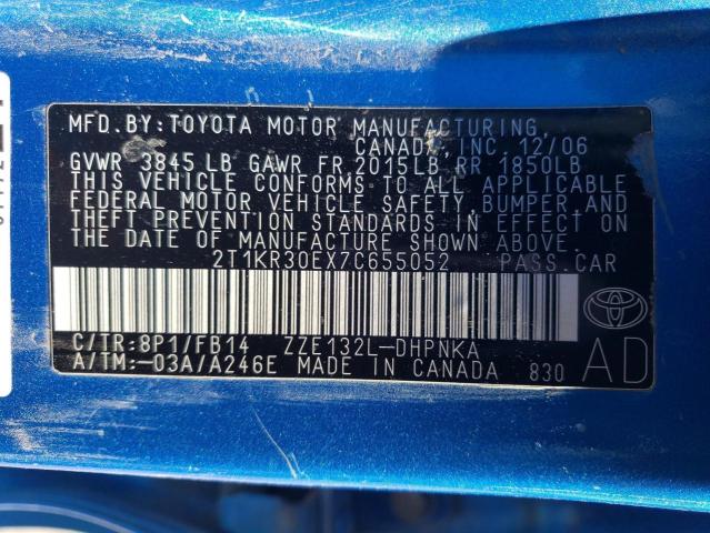 2T1KR30EX7C655052 - 2007 TOYOTA COROLLA MA XR BLUE photo 13