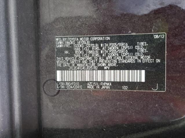 JTLZE4FE4CJ025182 - 2012 TOYOTA SCION XB Lila Foto 12