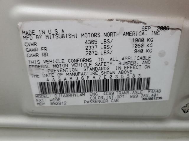 4A3AB36F67E035583 - 2007 MITSUBISHI GALANT ES WHITE photo 12