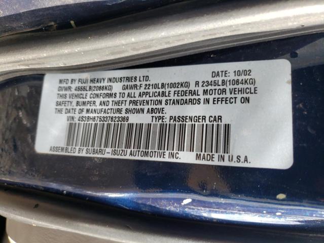 4S3BH675337623369 - 2003 SUBARU LEGACY OUTBACK AWP 蓝色 照片 12