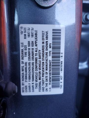 7FARW1H87KE036427 - 2019 HONDA CR-V EXL GRAY photo 12