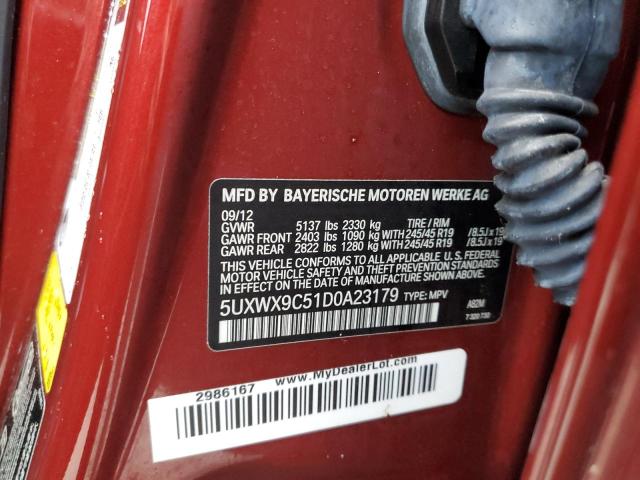 5UXWX9C51D0A23179 - 2013 BMW X3 XDRIVE28I MAROON photo 12