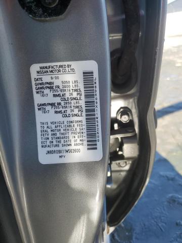 JN8DR09X11W562600 - 2001 NISSAN PATHFINDER LE ნაცრისფერი ფოტო 12