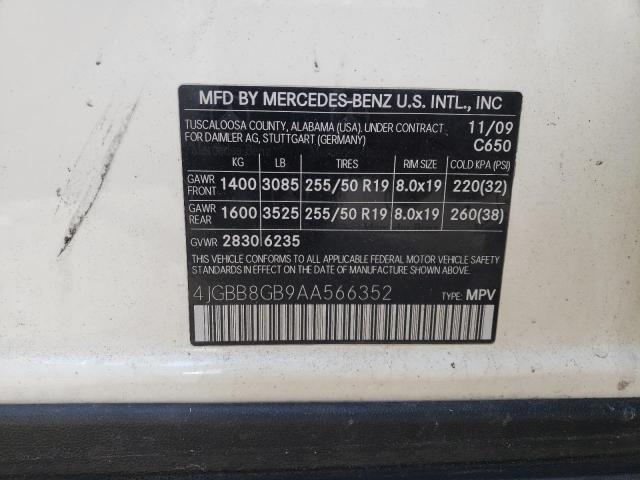 4JGBB8GB9AA566352 - 2010 MERCEDES-BENZ ML 350 4MATIC WHITE photo 13