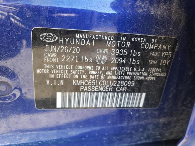 KMHC65LC0LU228099 - 2020 HYUNDAI IONIQ BLUE BLUE photo 13