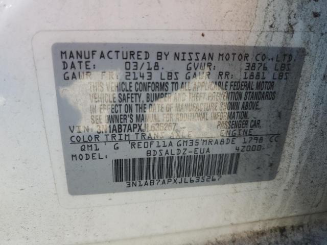 3N1AB7APXJL635267 - 2018 NISSAN SENTRA S WHITE photo 12