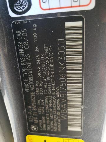 WBAVB17506NK30511 - 2006 BMW 325 I AUTOMATIC GRAY photo 12
